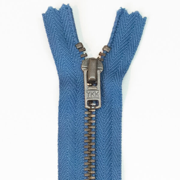 Reißverschluss, nicht teilbar, Metall Antik, Jeansblau, 10 cm