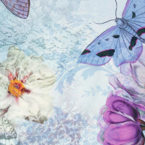 Baumwolljacquard, Blüten, Schmetterlinge, Blau