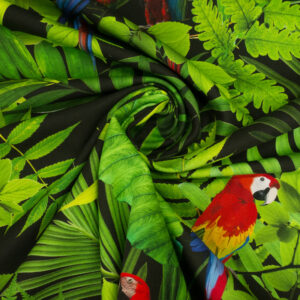 Panama, Vögel, florale Motive, Grüntöne, Rot, Blau, Ecru