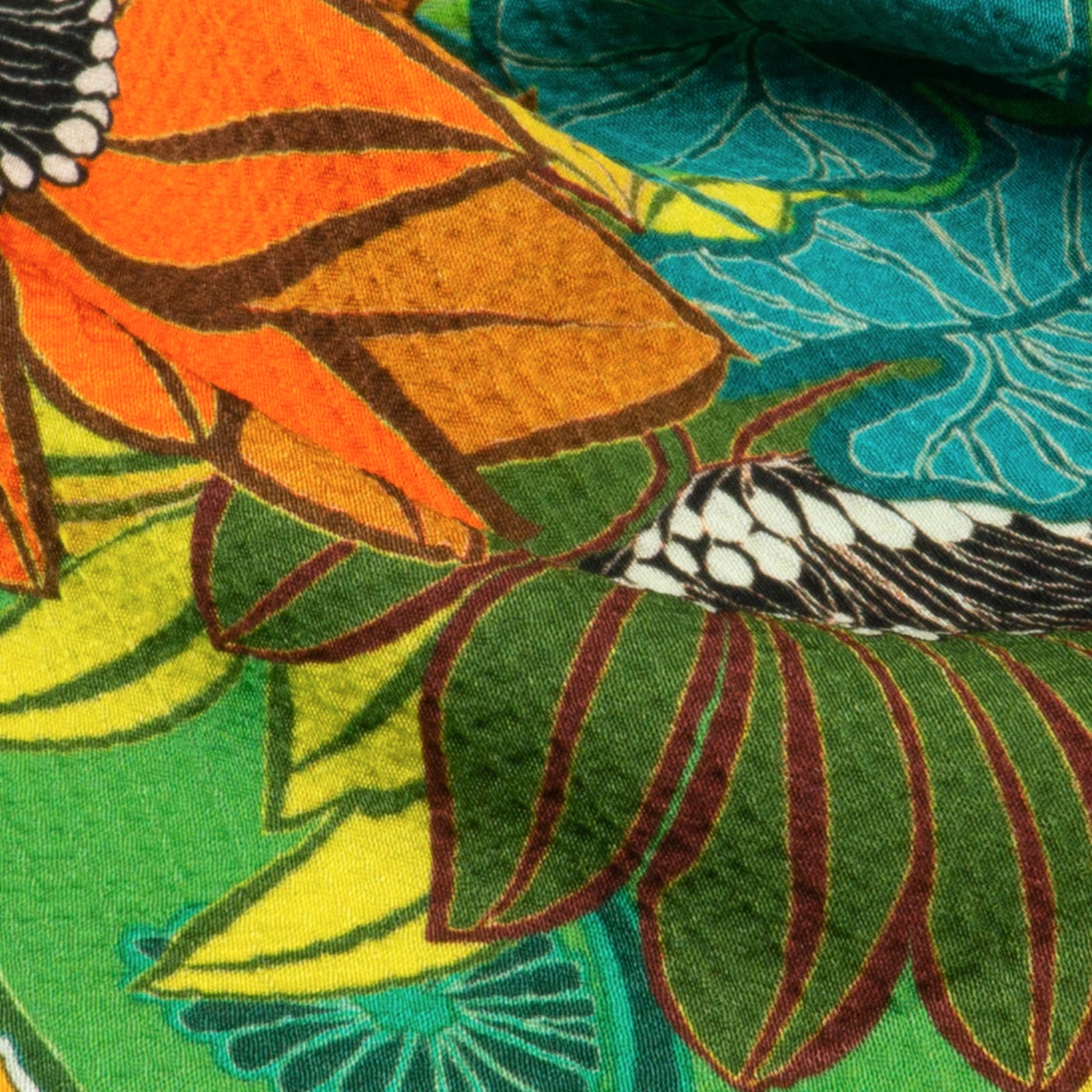 Seersucker, florale Motive, grüntöne, orange, braun
