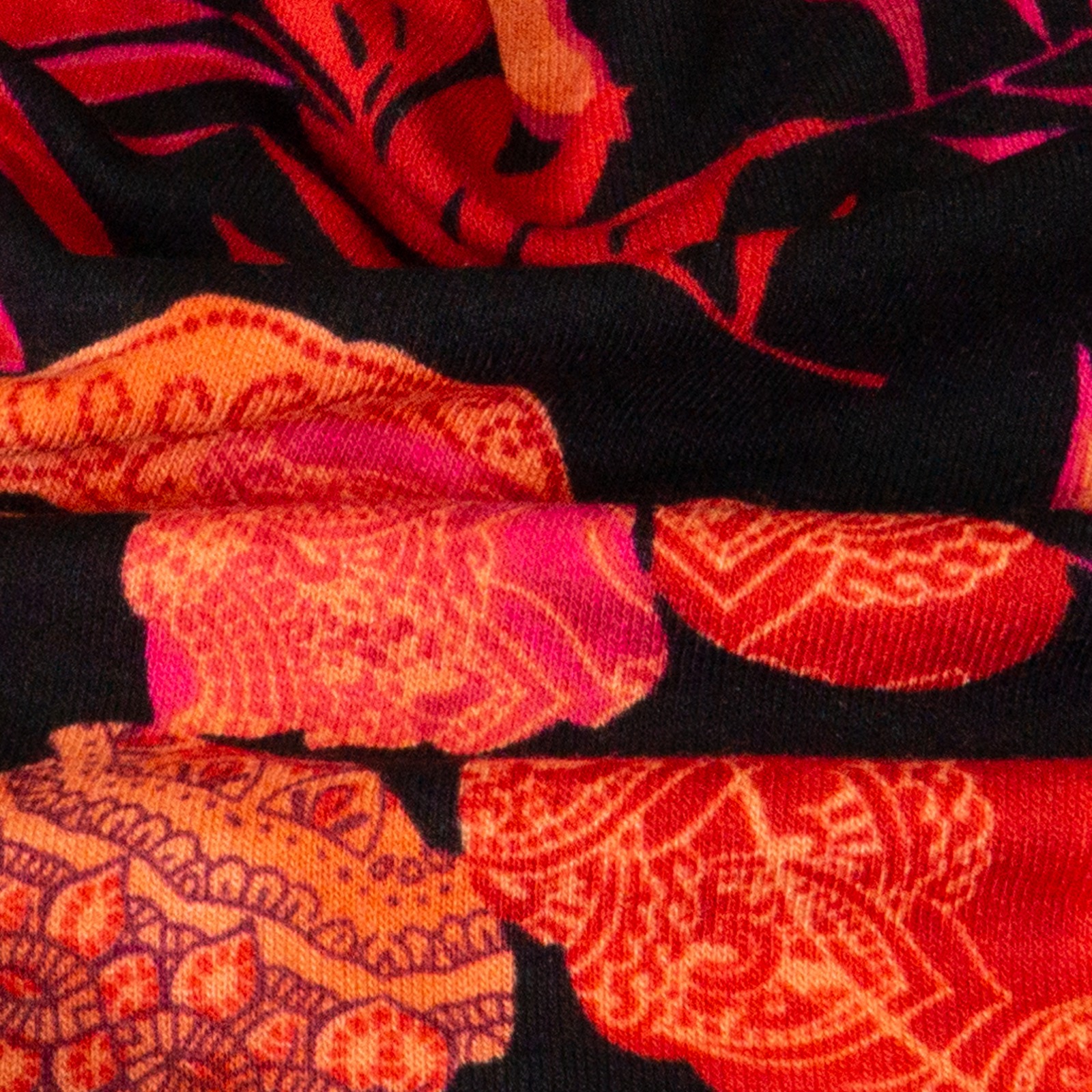 Viskosejersey, florale Motive, schwarz, pink, orange