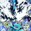 Crêpe, florale Motive, Bordüre, blautöne, schwarz/weiß