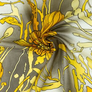 Taft, florale Motive, gelb, grau, schwarz/weiß